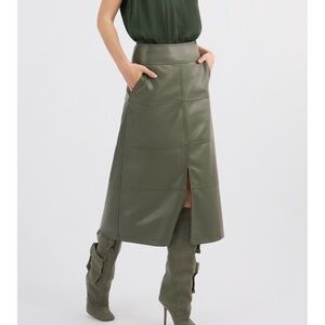 Cabi Chic Olive Leather Pencil Skirt